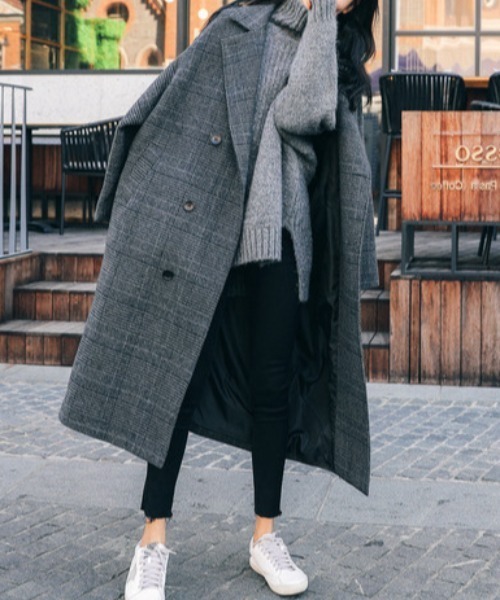 emi+ コート チェスターコート チェック柄ロングチェスターコート