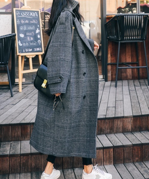 emi+ コート チェスターコート チェック柄ロングチェスターコート