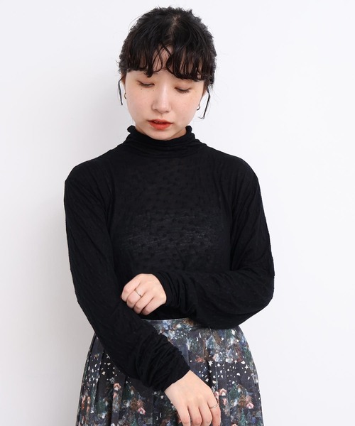 ルルドール　リボンインナーTシャツ　ブラック l'atelier du savon（アトリエドゥサボン） tシャツ _透けてるドット