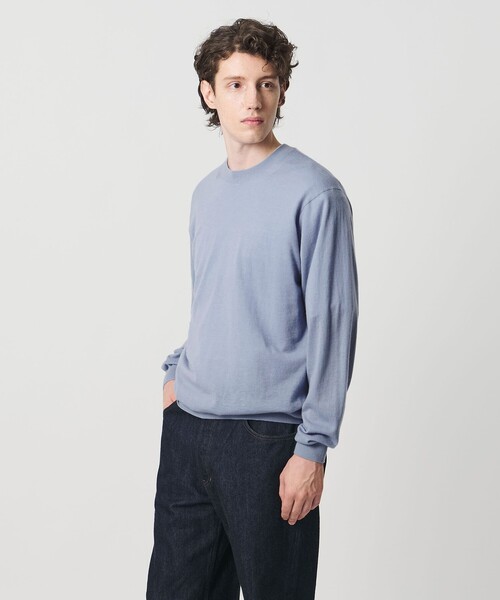 美品 ユナイテッドアローズ ニットセーター カシミヤ ラクーン ブルー 軽量 BEAUTY＆YOUTH UNITED ARROWS ビューティーアンドユース ユナイテッド