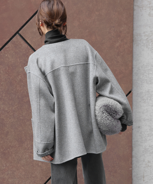 【JOURNAL STANDARD relume】グレー ノーカラー コート M JOURNAL STANDARD relume】グレー ノーカラー コート M JOURNAL