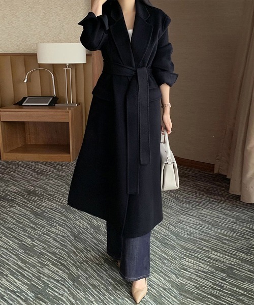 コート チェスターコート ウエストベルト付きロングコート レディース