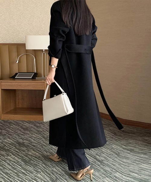 コート チェスターコート ウエストベルト付きロングコート レディース