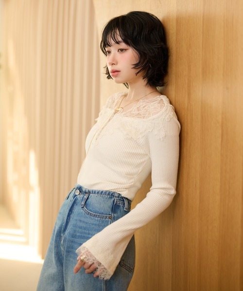 searoomlynn 新品 ヘンリーRIBニットトップス さのまい着用 mizuiro ind｜【30%OFF】ヘンリーネックプルオーバー henly neck P/O