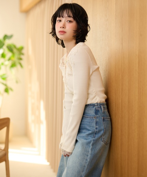 パフスリーブヘンリーネックTOPS mizuiro ind｜【30%OFF】ヘンリーネックプルオーバー henly neck P/O