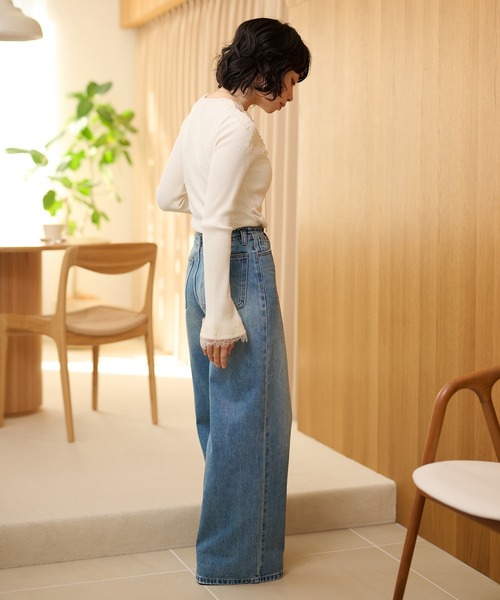 ヘンリーネック tシャツ henry neck lace rib tops /ヘンリーネック