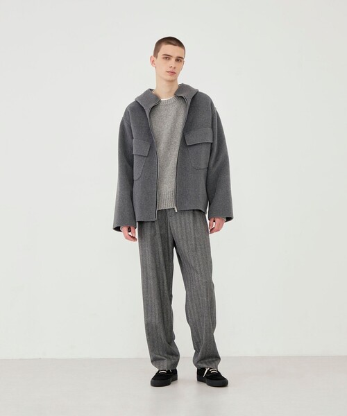 コート ジャケット ウールカシミヤダブルフェイス フーデッドブルゾン メンズの画像