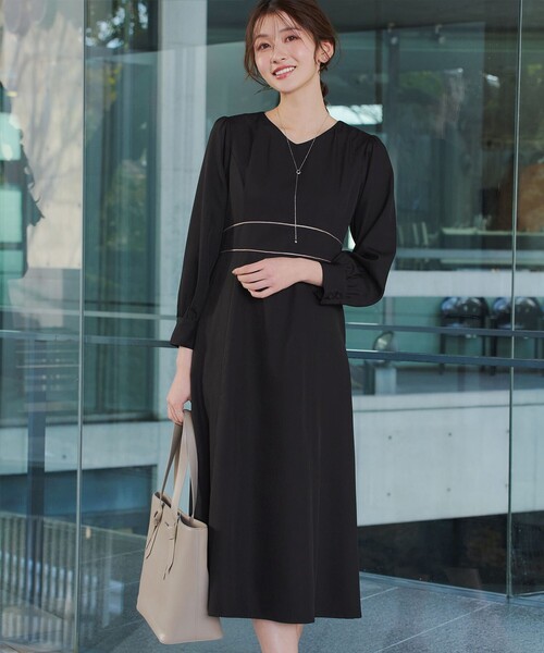 Tiaclasse ワンピース 「大きいサイズ」パイピングフレアワンピース