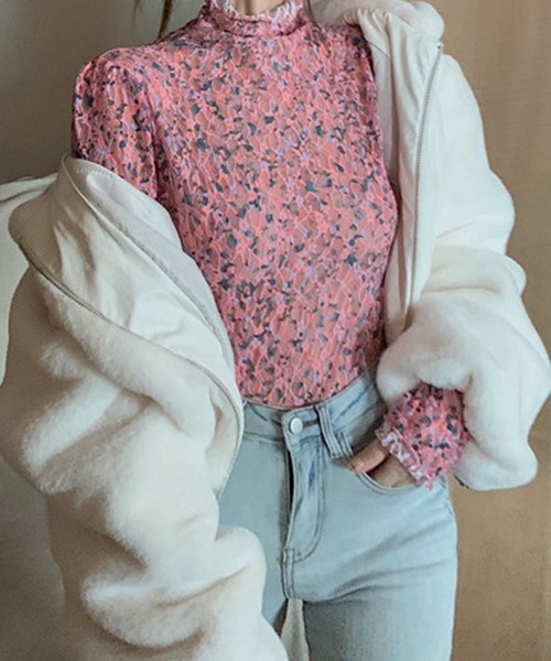 meJane（ミージェーン） tシャツ 小花柄 プチハイネックシアートップス