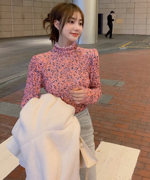meJane（ミージェーン） tシャツ 小花柄 プチハイネックシアートップス