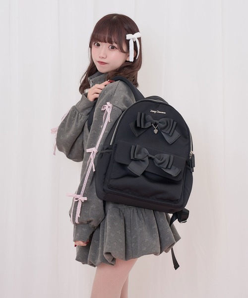 Honey Cinnamonハニーシナモン リボンリュック　黒 Honey Cinnamon（ハニーシナモン） デイバック リュック ダブルリボン