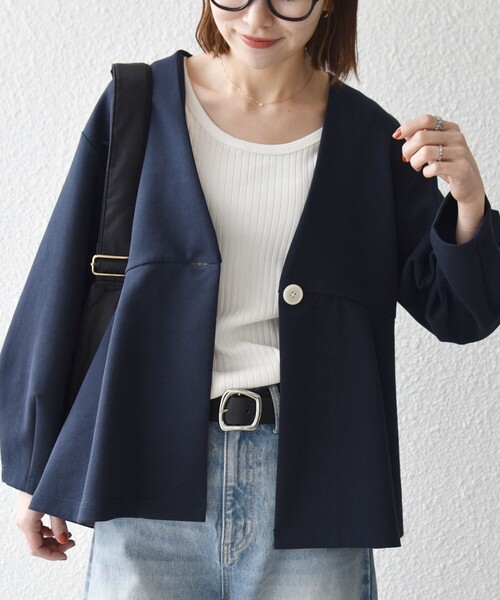 SHIPS any ジャケット ノーカラージャケット any:「手洗い可能