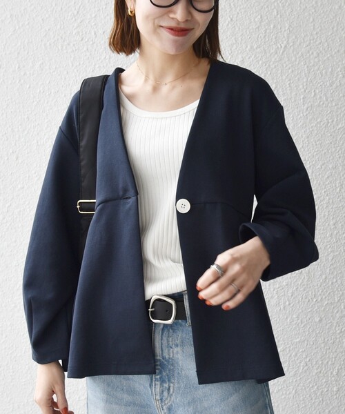 SHIPS any ジャケット ノーカラージャケット any:「手洗い可能