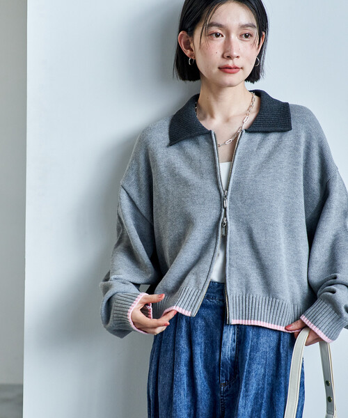 FREAK'S STORE（フリークスストア） カーディガン ポロ襟 配色 ジップ
