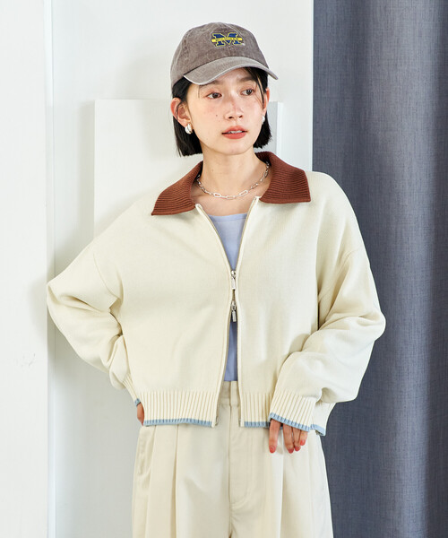 FREAK'S STORE（フリークスストア） カーディガン ポロ襟 配色 ジップ