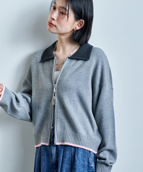 FREAK'S STORE（フリークスストア） カーディガン ポロ襟 配色 ジップ