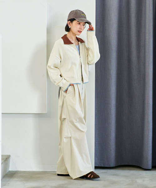 FREAK'S STORE（フリークスストア） カーディガン ポロ襟 配色 ジップ