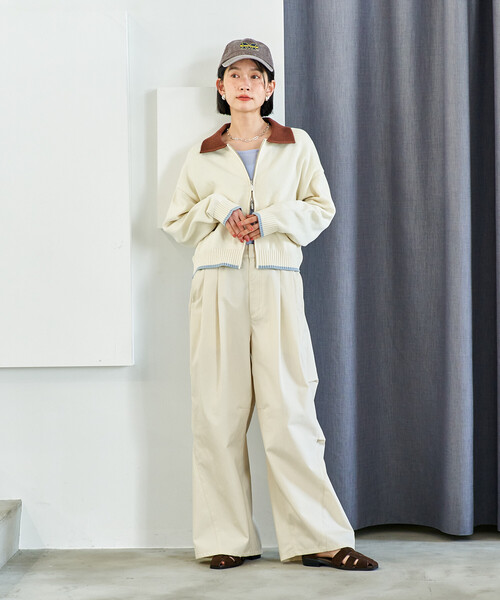 WAREHOUSE　ジップカーディガン FREAK'S STORE（フリークスストア） カーディガン ポロ襟 配色 ジップ