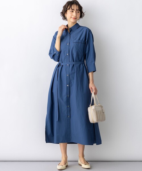 極美品✨23区 シャツワンピース ドット ロング丈 2way 大きめサイズ 44 23区（ニジュウサンク） シャツワンピース ナイロンコットンタフタ
