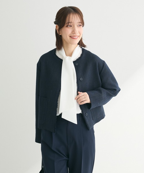 「ef-de」 ツイードジャケット MEDIUM アイボリー レディース_画像4