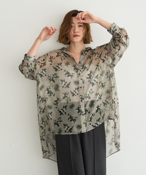 YECCA VECCA（イェッカヴェッカ） ブラウス シャツ フラワー柄シアー