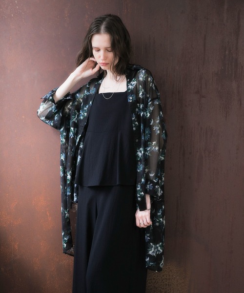 Vintage フラワー　シアーシャツ　黒 YECCA VECCA（イェッカヴェッカ） ブラウス シャツ フラワー柄シアー