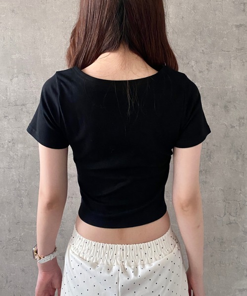 Mejoul tシャツ 半袖 「2026春夏新作」フロントリボンヘンリーネック