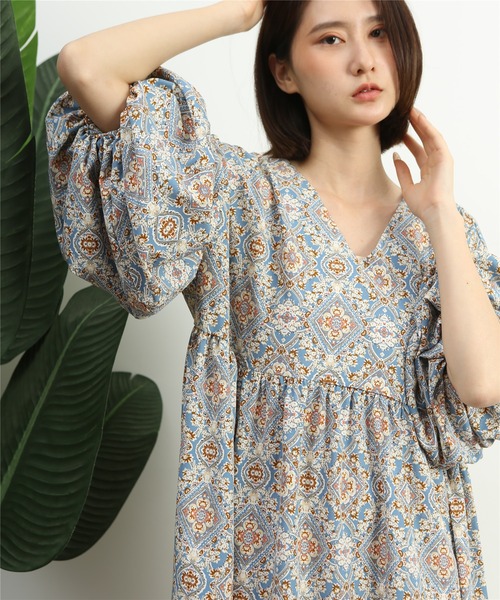 「MAISON DE THERESE」 7分袖ワンピース FREE ネイビー レディース_画像2