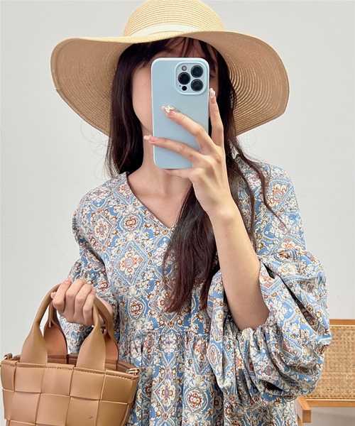 「MAISON DE THERESE」 7分袖ワンピース FREE ネイビー レディース_画像4