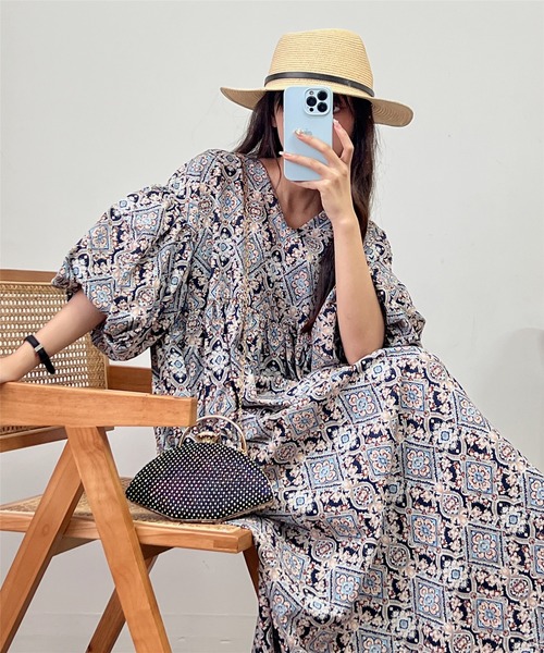 「MAISON DE THERESE」 7分袖ワンピース FREE ネイビー レディース_画像6
