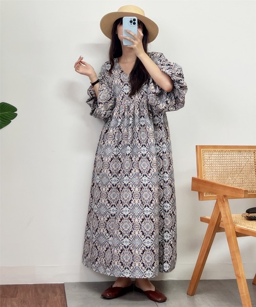 「MAISON DE THERESE」 7分袖ワンピース FREE ネイビー レディース_画像9