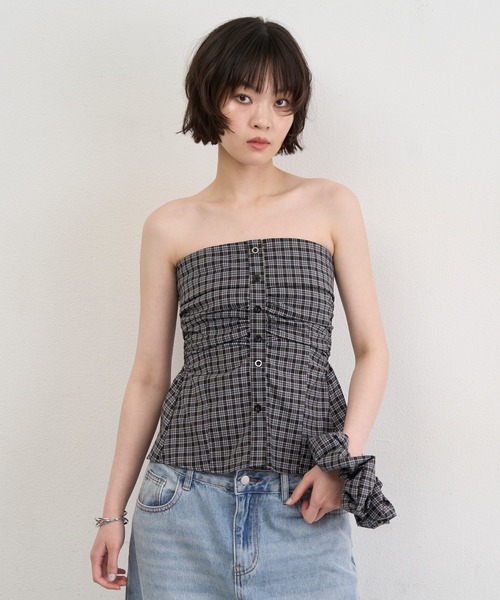 NUJOH チューブトップ ベアトップ Check Tube Top ＆ Hairband Set