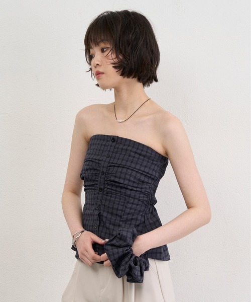 NUJOH チューブトップ ベアトップ Check Tube Top ＆ Hairband Set