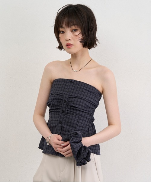 NUJOH チューブトップ ベアトップ Check Tube Top ＆ Hairband Set