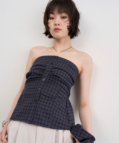 NUJOH チューブトップ ベアトップ Check Tube Top ＆ Hairband Set