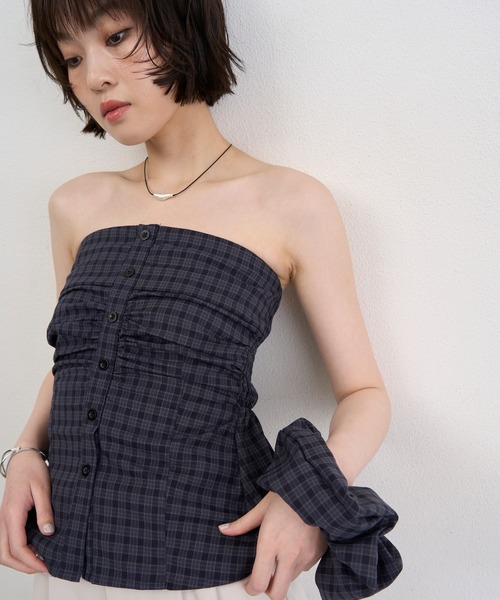 NUJOH チューブトップ ベアトップ Check Tube Top ＆ Hairband Set