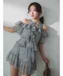 スカート シフォンギャザーフレアミニスカートの詳細画像1