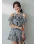スカート シフォンギャザーフレアミニスカートの詳細画像2