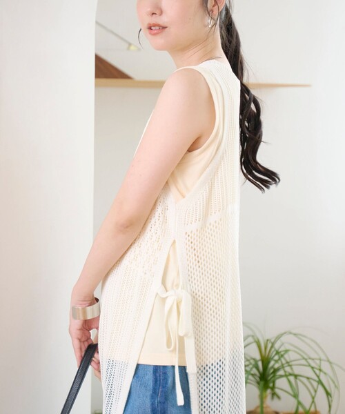 coen（コーエン） ベスト ジレ 夏 パッチワーク風 透かし編みメッシュ