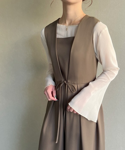 「junoah」 サロペットスカート LARGE グレイッシュベージュ レディース_画像2