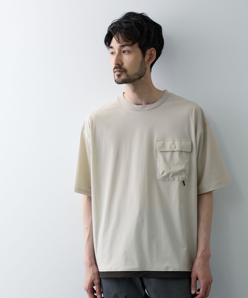 新品タグ付き　完売品　yori UVカットオーバーシャツ ホワイト　38 NAVY tシャツ 「SARARI/サラリ」 接触冷感 極冷フラップポケット UV