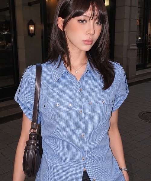 完売品　BLUELEA シースルーチェックブラウス パフスリーブ Sibra（シブラ） ブラウス シャツ 夏 半袖 3color クラシカルミニ