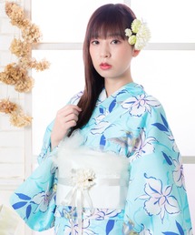 KIMONOMACHI 浴衣 レディース 浴衣 単品 水色 ハチドリと花