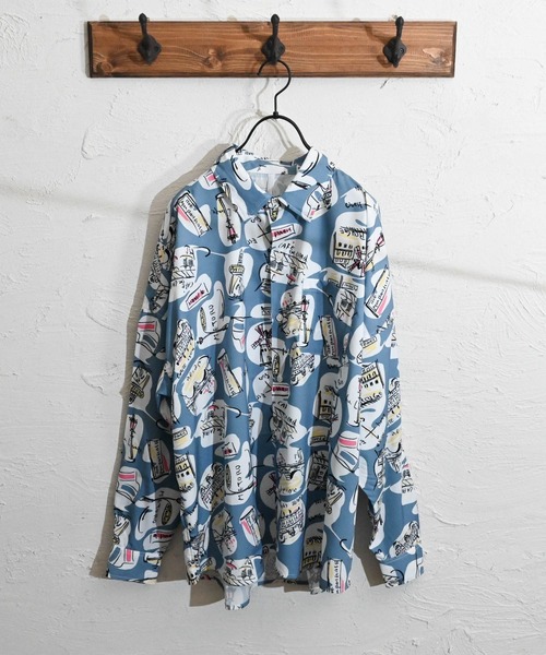 メンズ 総柄シャツ ドロップショルダー オーバーサイズ G00231 SITRY シャツ Oversize Drop shoulder Stretch shirt/オーバー