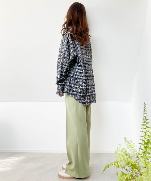 メンズ リーフ柄シャツ ドロップショルダー ストリート R01504 シャツ ポリ総柄プリントドロップショルダーLSシャツ メンズ