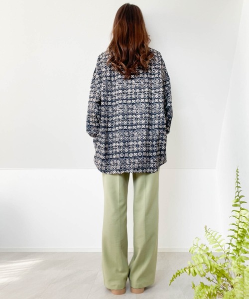 ⚫️ anpin品 シャツ ポリ総柄プリントドロップショルダーLSシャツ メンズ
