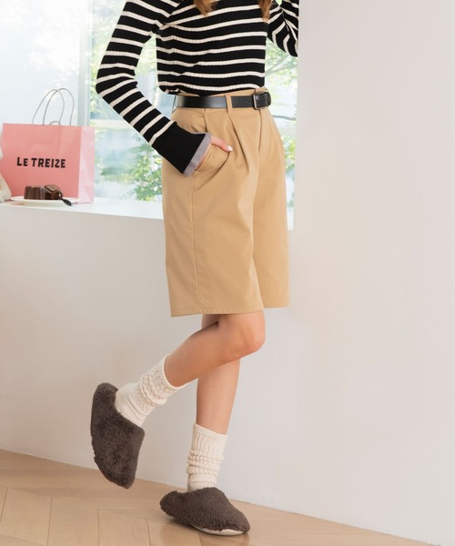 BONLECILL チノパン タック入り ハイウエストチノショートパンツ