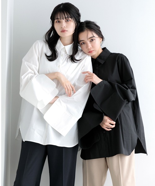 ブラウス シャツ 「ZOZO限定」Muaj.ベルスリーブスリットシャツ