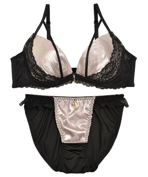 ブラジャー ショーツセット 「艶サテン×ふっくらダブル盛り」グロス