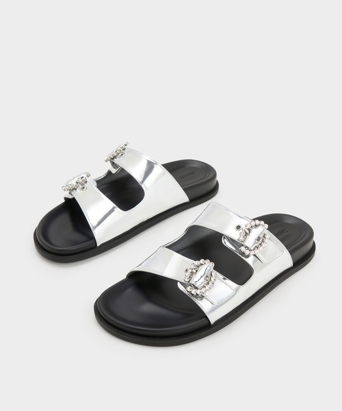 charles＆keith❤︎ジェムエンベリッシュド バックルサンダル 23cm CHARLES ＆ KEITH サンダル ジェムエンベリッシュド バックル